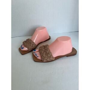 Marc‎ Fisher LTD Reanna Tan Leather Women’s Braided Woven Slide Sandals Sz 8